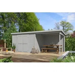 Outdoor Life blokhut Kjeld met overkapping, platinum grey, 550 x 250 cm