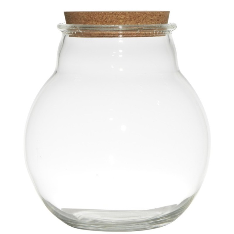 Glazen voorraadpot/snoeppot/terrarium vaas van 19 x 21.5 cm met kurk dop - Voorraadpot - 