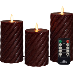 Stompkaars swirl wax led bewegende vlam met afstandsbediening set van 3 d7.5h10/12.5/15 cm bordeaux