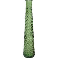 Decoris Vaas - donkergroen - ruit patroon - glas - D7 x 32 cm - Vazen