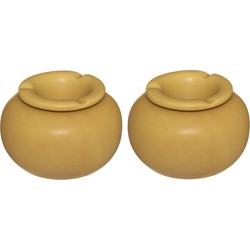 Set van 2x stuks terras asbakken/stormasbakken rond keramiek 13 x 9 cm geel - Asbakken