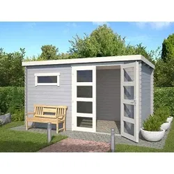 Outdoor life blokhut Timian platinum grey-wit, 380 x 230 cm