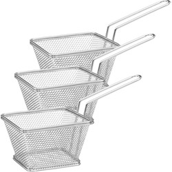 Set van 6x stuks frietmandjes/serveermandjes RVS 20,5 x 9 x 11 cm - Serveerschalen