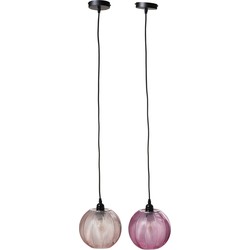  J-Line Hanglamp Glas Geribbeld Roze - Paars