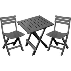 Sunnydays Klapstoelen 2x met bijzettafeltje set - buiten - donkergrijs - kunststof - Klapstoelen