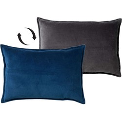 Dutch Decor FAY - Sierkussen 40x60 cm - velvet met 2 kleuren - Insignia Blue + Charcoal Gray - blauw en antraciet - Dutch Decor