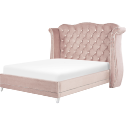 Beliani AYETTE - Tweepersoonsbed-Roze-Fluweel