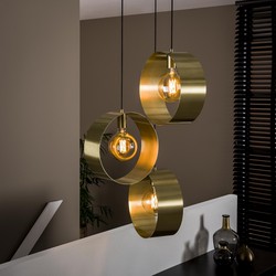 Hoyz - Hanglamp Vegas met 3 ronde lampen - Goud afgewerkt - 150cm lang - Getrapt - Industriële Hanglamp voor woonkamer of eetkamer