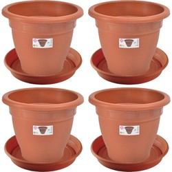 4x stuks bloempotten met onderschaal terra cotta rond diameter 30 cm - Plantenpotten