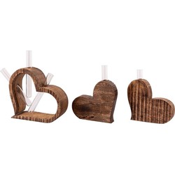 Pippa Design Vaas - bloemenvaas - hout - hart - set van 3