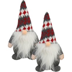 2x stuks pluche gnome/dwerg/kabouter decoratie poppen/knuffels kleding grijs en muts 26 x 11 cm - Knuffelpop