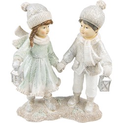 Clayre & Eef Beeld Kinderen 19 cm Wit Kunststof Kerst decoratie Decoratieve Accessoires Woonaccessoires