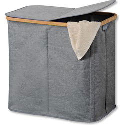 4goodz Wasmand met 2 Vakken en Deksel 90 liter - 54x33x60 cm - Grijs