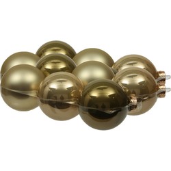 12x stuks glazen kerstballen dusky lime goud/groen tinten 8 cm mat/glans - Kerstbal