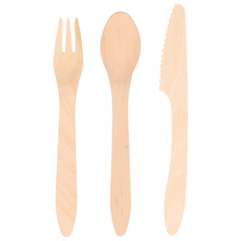 54x stuks Houten wegwerp bestek set 18-19 cm bio/eco/milieubewust - Messen - 