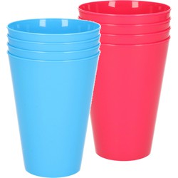 8x stuks onbreekbare kunststof drinkglazen 430 ML in het blauw en roze - Drinkbekers