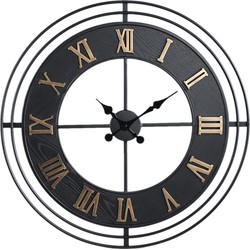 PTMD Azzer Black iron wall clock wooden inlay round