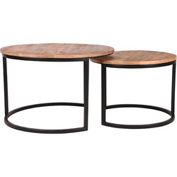LABEL51 Salontafel Set Double - Rough - Mangohout - 70 cm - Rond