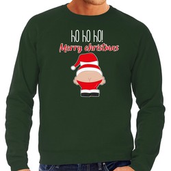 Bellatio Decorations foute kersttrui/sweater heren - Kerstman - groen - Merry Christmas L - kerst truien