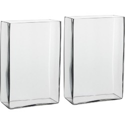 2x Hoge glazen vaas transparant glas rechthoekig 20 x 10 x 30 cm - Vazen