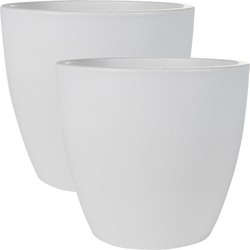 2x stuks plantenpot/bloempot in een strakke Scandinavische look wit Dia 20 cm en Hoogte 19 cm - Plantenpotten