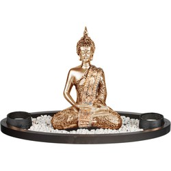 Boeddha beeld met waxinelichthouders voor binnen goud 33 cm - Beeldjes
