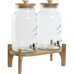 Items Drank dispenser Beverages - 5.5 Liter - Dubbele set 2x stuks - op bamboe verhoger - tapkraan - Drankdispensers