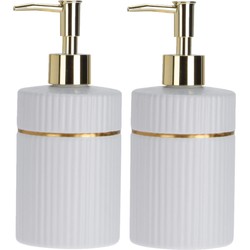 2x stuks zeeppompjes/zeepdispensers wit van keramiek 300 ml - Zeeppompjes