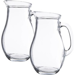 2x stuks karaffen/schenkkannen 1 liter van glas bol model - Schenkkannen