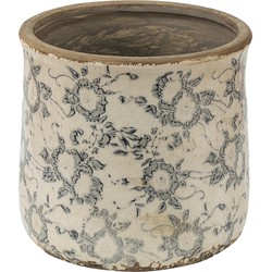 Clayre & Eef Bloempot  Ø 17x16 cm Grijs Beige Keramiek Bloemen Bloempot binnen