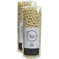 Decoris Kerstslinger - 2x - kralen - parel champagne - 10 meter - Kerstslingers