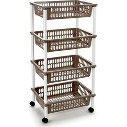 Taupe opberg trolley/roltafel met 4 manden 85 cm - Opberg trolley