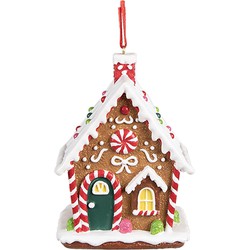 Clayre & Eef Kersthanger Gingerbread house 7x5x9 cm Bruin Kunststof Peperkoekhuisje