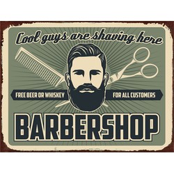 Clayre & Eef Tekstbord 25*1*33 cm Grijs Ijzer Barber Wandbord Quote Bord