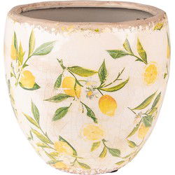 Clayre & Eef Bloempot  Ø 14x14 cm Geel Keramiek Citroen Bloempot binnen