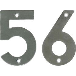 AMIG Huisnummer 56 - massief Inox RVS - 10cm - incl. bijpassende schroeven - zilver - Huisnummers