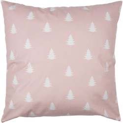 Clayre & Eef Kussenhoes  45x45 cm Roze Wit Polyester Kerstbomen Sierkussenhoes