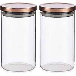 Set van 4x stuks glazen luxe keuken voorraadpot/voorraadbus met deksel rose goud 1000 ml - Voorraadpot