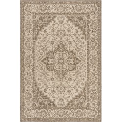 Safavieh Medallion Indoor/Outdoor Woven Area Rug, Beachhouse Collection, BHS137, in Cream & Beige, 155 X 229 cm