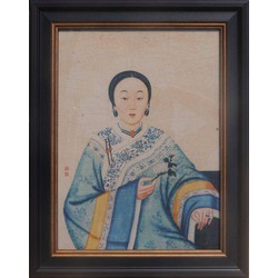 Fine Asianliving Chinees Schilderij in Lijst Chinese Vrouw B32xH42cm