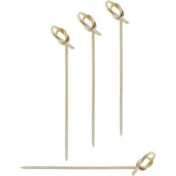 Bamboe hapjes prikkers - sticks/stokjes - 100x stuks - 9,5 cm - tapas cocktailprikkers - prikkers (sate)