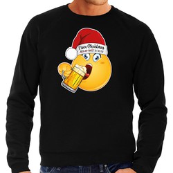 Bellatio Decorations Foute Kersttrui/sweater voor heren - bier - zwart - grappig - emoji L - kerst truien