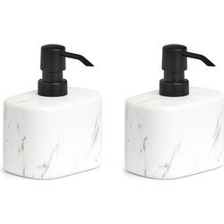 Zeller Zeeppompje/dispenser - 2x - keramiek - wit marmer look luxe - Zeeppompjes