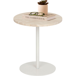 MISOU Bijzettafel - Rond - Koffietafel - Travertin - Modern - Organisch - Zand - Beige - 40x45cm - LILLY