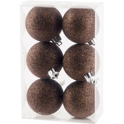 Cosy & Trendy Kerstballen - 6x st - donkerbruin - glitters - 6 cm - Kerstbal