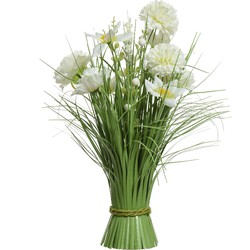 Kunstplant gras narcissen en hortensia - groen - wit - 16 x 40 cm - Kunstplanten