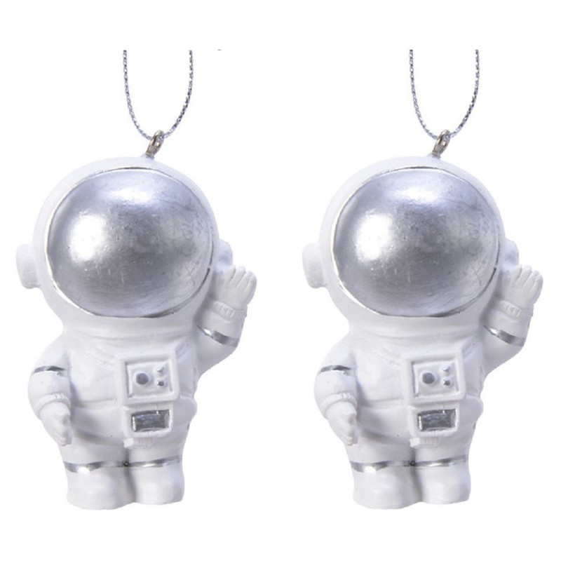 2x Ruimte/space thema kerstversiering astronaut ornamenten wit 7 cm - Kersthangers - 