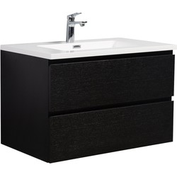 Badplaats Badkamermeubel Set Angela 80cm - Zwart Houtnerf  - Badmeubel met Wastafel