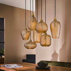 Hanglamp Amberkleurig Glas - 7-Lichts - 150x95x38cm