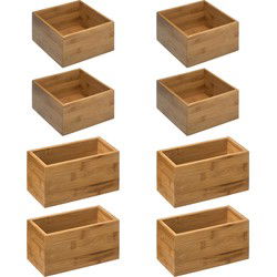 Opbergkistjes/organisers bamboe - 8x stuks - 18x18x9,5 cm en 18x9.5 cm - Opbergkisten